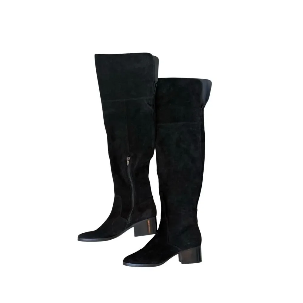 Via Spiga Womens Black Suede Block Heel Sophies Over The Knee Boots Size 8.5